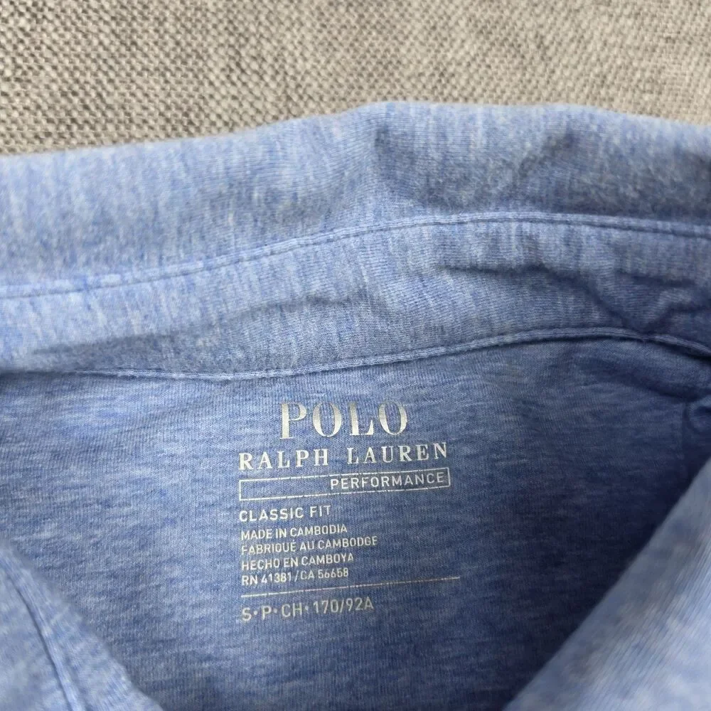 Polo Ralph Lauren Performance Polo Shirt Mens Small Blue Heather Pocket Classic